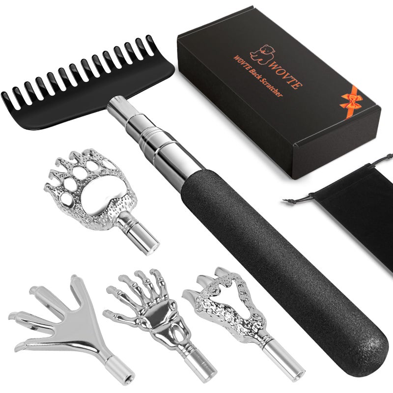 WOVTE Extendable Back Scratcher for Men Women with 5PCS Detachable Scratching Heads, Stocking Fillers for Men Women Adults, Gifts for Men Husband Dad Fathers Day Mothers Day Birthday Christmas Gifts